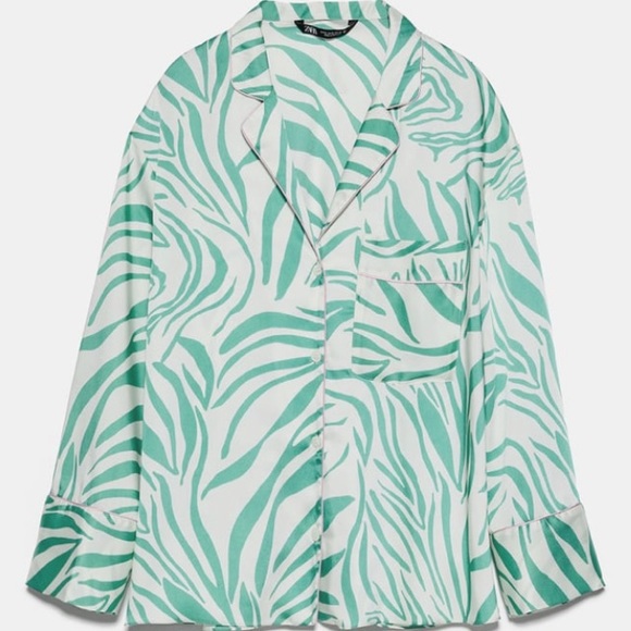 Zara green/ ecru print pajama style top and pants matching set NWT - Picture 4 of 6